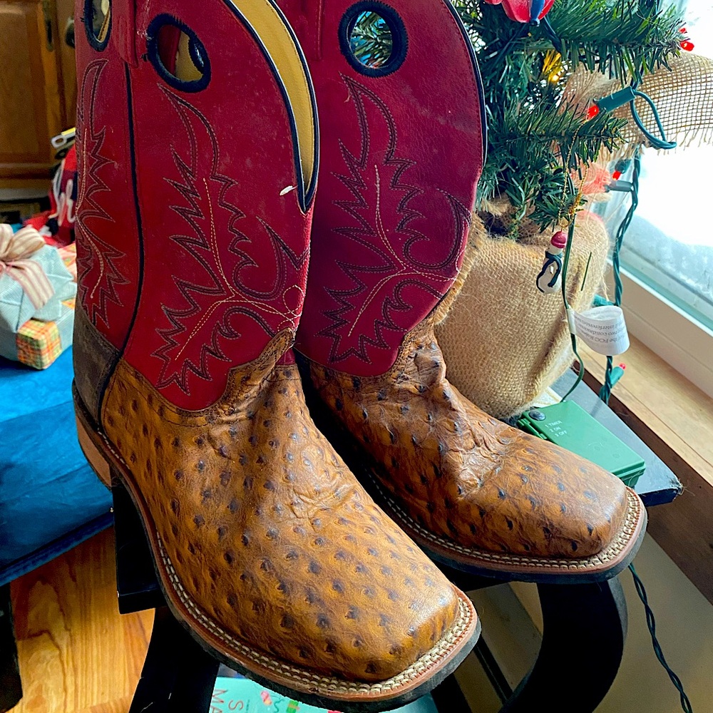 Men’s 11.5 Ostrich Leather Square Toe Cowboy Boots